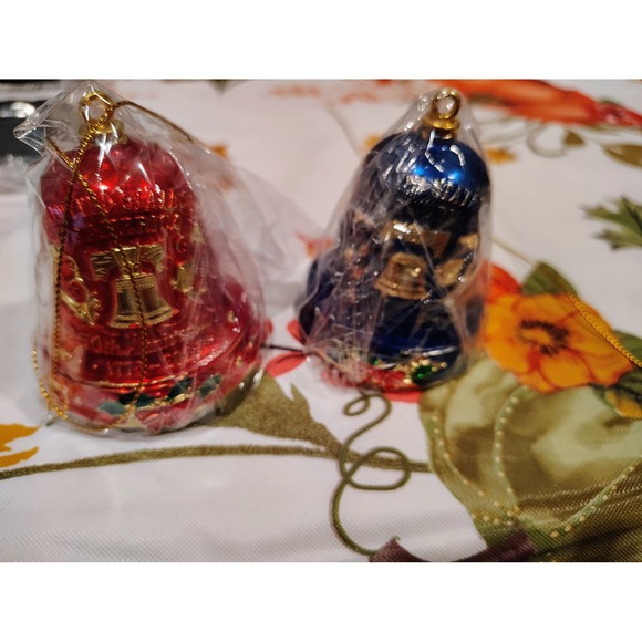 Other - 250th Anniversary Liberty Bell Ornaments Red Blue 1776-2026 Set of 2 with Pouch
